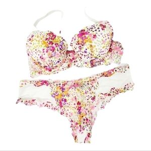 VS floral dream angels lined demi bra and cheeky panty set vintage